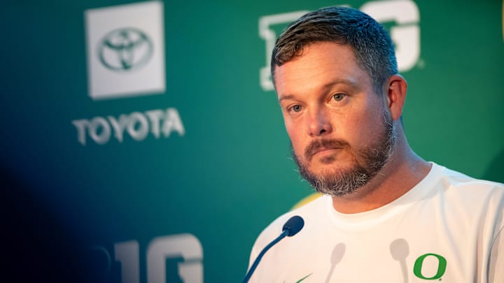 Oregon coach Dan Lanning during Oregon football’s Media Day on July 28, 2025, at Autzen Stadium in Eugene.
