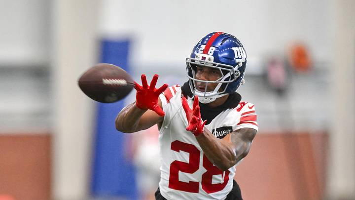 May 21, 2026; East Rutherford, NJ, USA; New York Giants defensive back Elijah Campbell (28) participates in a drill during organized team activities at Quest Diagnostics Training Center. May 21, 2026; East Rutherford, NJ, USA; New York Giants defensive back Elijah Campbell (28) participates in a drill during organized team activities at Quest Diagnostics Training Center.