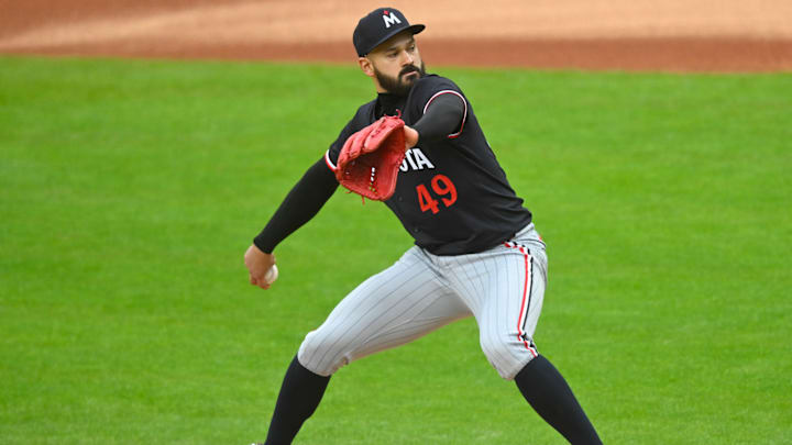 Minnesota Twins starting pitcher Pablo Lopez delivers a pitch in the first inning against the Cleveland Guardians at Progressive Field in Cleveland on April 30, 2025. Minnesota Twins starting pitcher Pablo Lopez delivers a pitch in the first inning against the Cleveland Guardians at Progressive Field in Cleveland on April 30, 2025.