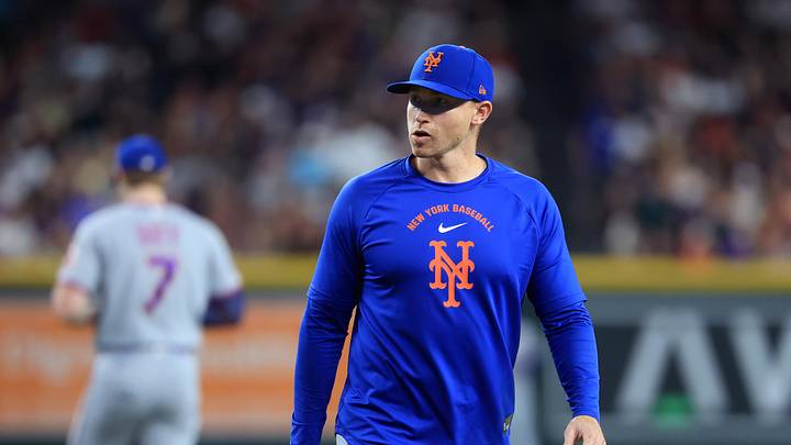 May 8, 2026; Phoenix, Arizona, USA; New York Mets pitching coach Justin Willard against the Arizona Diamondbacks at Chase Field. Mandatory Credit: Mark J. Rebilas-Imagn Images