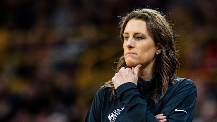 Indiana Fever head coach Stephanie White watches the action at Carver-Hawkeye Arena in Iowa City. 