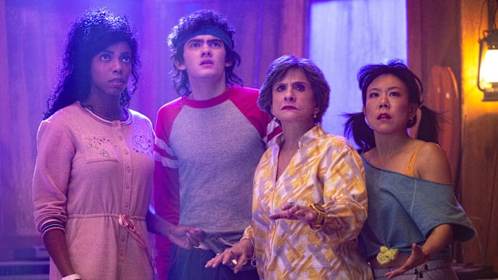 (L-R) Jennifer Kale (Sasheer Zamata), Teen (Joe Locke), Lilia Calderu (Patti LuPone) and Alice Wu-Gulliver (Ali Ahn) in Marvel Television's AGATHA ALL ALONG, exclusively on Disney+. Photo by Chuck Zlotnick. © 2024 MARVEL.