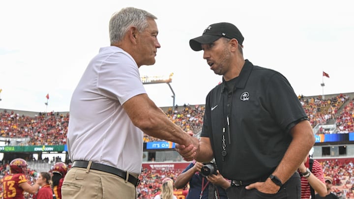 Iowa Hawkeyes head coach Kirk Ferentz and Iowa State Cyclones head coach Matt Campbell Iowa Hawkeyes head coach Kirk Ferentz and Iowa State Cyclones head coach Matt Campbell