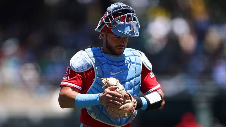 Jun 21, 2026; West Sacramento, California, USA; Los Angeles Angels catcher Logan O'Hoppe (14) walks back to the plate after a mound visit during the first inning against the Athletics at Sutter Health Park. Mandatory Credit: Scott Marshall-Imagn Images Jun 21, 2026; West Sacramento, California, USA; Los Angeles Angels catcher Logan O'Hoppe (14) walks back to the plate after a mound visit during the first inning against the Athletics at Sutter Health Park. Mandatory Credit: Scott Marshall-Imagn Images
