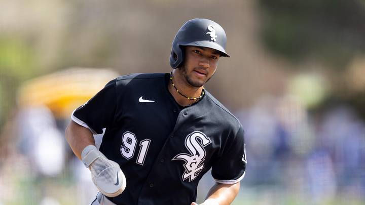 Feb 26, 2026; Phoenix, Arizona, USA; Chicago White Sox outfielder Braden Montgomery against the Los Angeles Dodgers during a spring training game at Camelback Ranch-Glendale. Mandatory Credit: Mark J. Rebilas-Imagn Images
