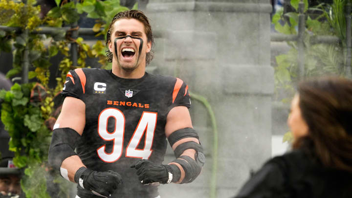 Bengals Sam Hubbard (94) enters the field for the Bengals vs. Colts game at Paycor Stadium on Sunday