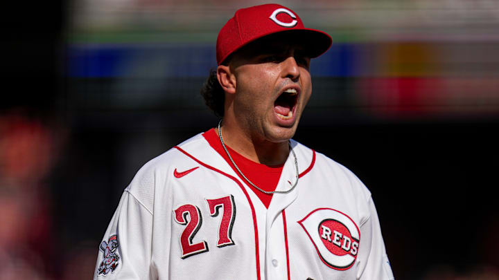 Cincinnati Reds first baseman Sal Stewart (27) celebrates Cincinnati Reds first baseman Sal Stewart (27) celebrates