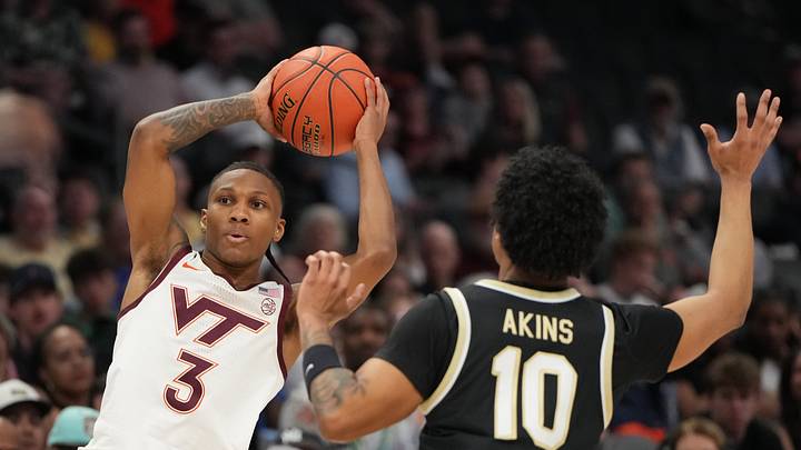 Mar 10, 2026; Charlotte, NC, USA; Virginia Tech Hokies guard Ben Hammond (3) with the ball as Wake Forest Demon Deacons guard Sebastian Akins (10) defends in the second half at Spectrum Center. Mandatory Credit: Bob Donnan-Imagn Images Mar 10, 2026; Charlotte, NC, USA; Virginia Tech Hokies guard Ben Hammond (3) with the ball as Wake Forest Demon Deacons guard Sebastian Akins (10) defends in the second half at Spectrum Center. Mandatory Credit: Bob Donnan-Imagn Images