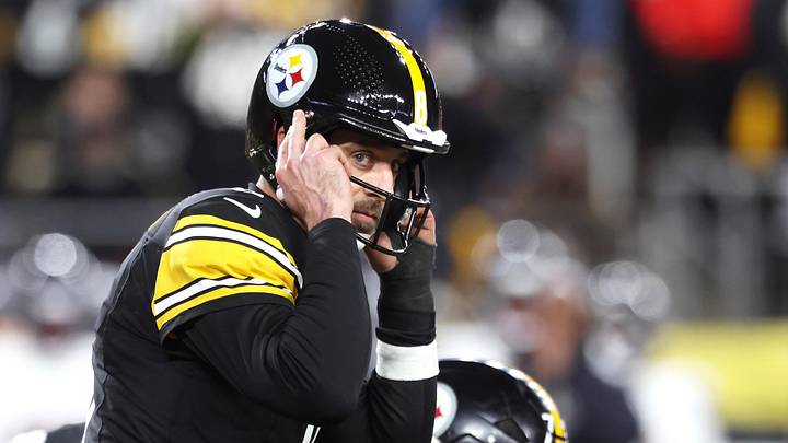 Jan 12, 2026; Pittsburgh, PA, USA; Pittsburgh Steelers quarterback Aaron Rodgers (8) audibles during the second half of an AFC Wild Card Round game against the Houston Texans at Acrisure Stadium. Mandatory Credit: Charles LeClaire-Imagn Images