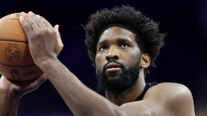 Oct 17, 2025; Philadelphia, Pennsylvania, USA; Philadelphia 76ers center Joel Embiid before action against the Minnesota Timberwolves at Xfinity Mobile Arena. Mandatory Credit: Bill Streicher-Imagn Images Oct 17, 2025; Philadelphia, Pennsylvania, USA; Philadelphia 76ers center Joel Embiid before action against the Minnesota Timberwolves at Xfinity Mobile Arena. Mandatory Credit: Bill Streicher-Imagn Images