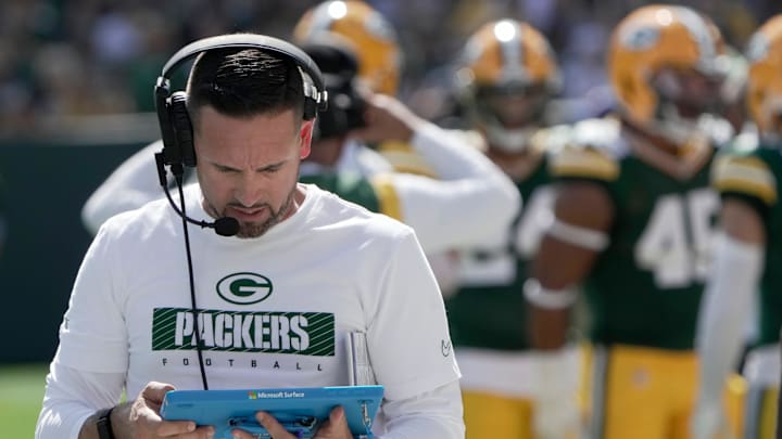 Green Bay Packers head coach Matt LaFleur is shown during the first quarter of their game against the Indianapolis Colts Sunday, September 15, 2024 at Lambeau Field in Green Bay, Wisconsin.