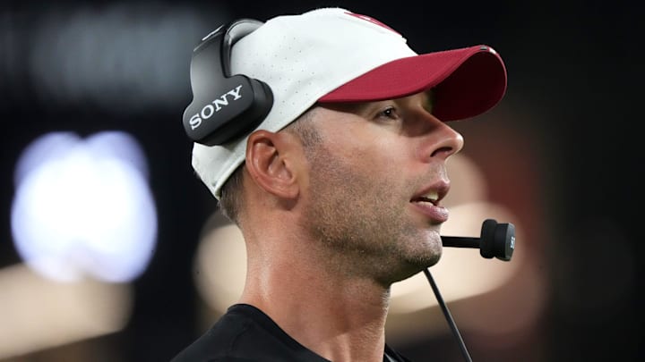 Arizona Cardinals head coach Jonathan Gannon watches from the sidelines as they play against the Las Vegas Raiders at State Farm Stadium in Glendale, on Aug. 23, 2025. Arizona Cardinals head coach Jonathan Gannon watches from the sidelines as they play against the Las Vegas Raiders at State Farm Stadium in Glendale, on Aug. 23, 2025.