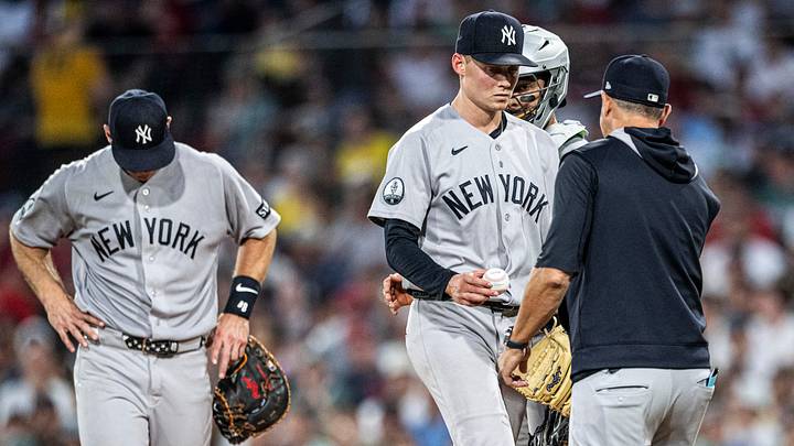 New York Yankees pitcher Will Warren (29) exits the game in the sixth inning against the Boston Red Soxat Fenway Park. New York Yankees pitcher Will Warren (29) exits the game in the sixth inning against the Boston Red Soxat Fenway Park.