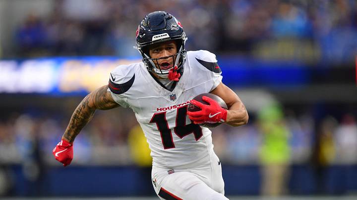 Dec 27, 2025; Inglewood, California, USA; Houston Texans wide receiver Jaylin Noel (14) runs after the catch against the Los Angeles Chargers during the second half at SoFi Stadium. Mandatory Credit: Gary A. Vasquez-Imagn Images Dec 27, 2025; Inglewood, California, USA; Houston Texans wide receiver Jaylin Noel (14) runs after the catch against the Los Angeles Chargers during the second half at SoFi Stadium. Mandatory Credit: Gary A. Vasquez-Imagn Images