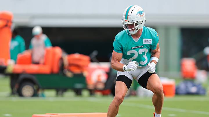 Aug 2, 2026; Miami Gardens, FL, USA; Miami Dolphins safety Zayne Anderson (23) works during practice at Baptist Health Training Complex. Mandatory Credit: Sam Navarro-Imagn Images Aug 2, 2026; Miami Gardens, FL, USA; Miami Dolphins safety Zayne Anderson (23) works during practice at Baptist Health Training Complex. Mandatory Credit: Sam Navarro-Imagn Images