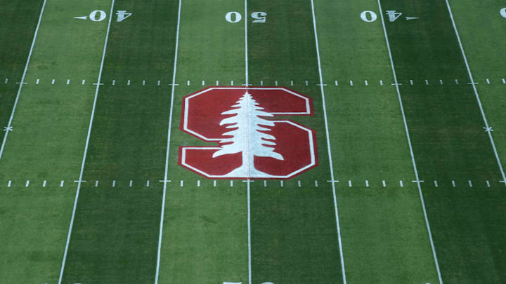 Sep 17, 2016; Stanford, CA, USA; General view of the Stanford Cardinal logo at midfield during a NCAA football game against the USC Trojans at Stanford Stadium. Mandatory Credit: Kirby Lee-Imagn Images Sep 17, 2016; Stanford, CA, USA; General view of the Stanford Cardinal logo at midfield during a NCAA football game against the USC Trojans at Stanford Stadium. Mandatory Credit: Kirby Lee-Imagn Images