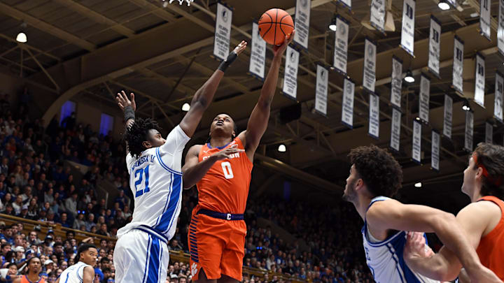 Clemson forward RJ Godfrey attempts a shot in the Tigers' loss to No. 4 Duke on Saturday. 