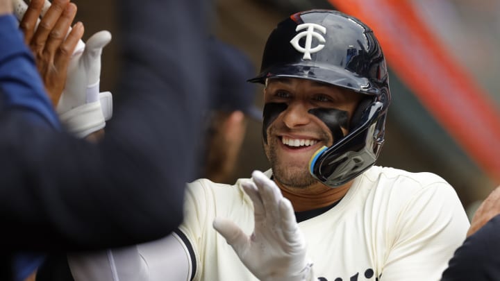 Twins designated hitter Royce Lewis celebrates his two-run home run against the Colorado Rockies in the sixth inning at Target Field.