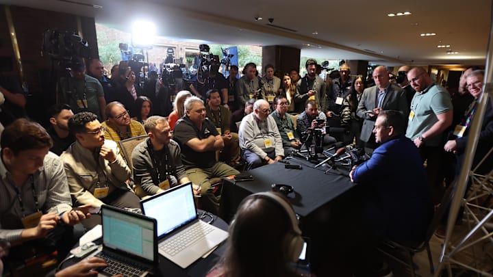 New York Yankees manager Aaron Boone at the 2024 Winter Meetings.
