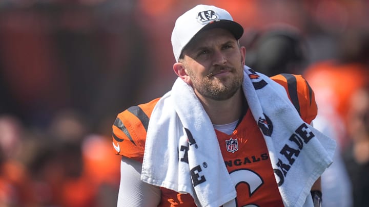 Cincinnati Bengals quarterback Jake Browning (6) walks the sideline between drives in the fourth quarter of the NFL Week 2 game between the Cincinnati Bengals and the Jacksonville Jaguars.