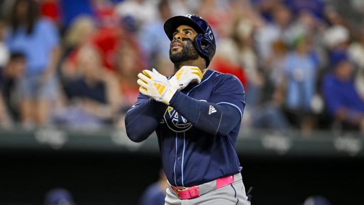Jul 6, 2024; Arlington, Texas, USA; Tampa Bay Rays first baseman Yandy Diaz (2) rounds the bases after he hits a three home run against the Texas Rangers during the seventh inning at Globe Life Field. Jul 6, 2024; Arlington, Texas, USA; Tampa Bay Rays first baseman Yandy Diaz (2) rounds the bases after he hits a three home run against the Texas Rangers during the seventh inning at Globe Life Field.