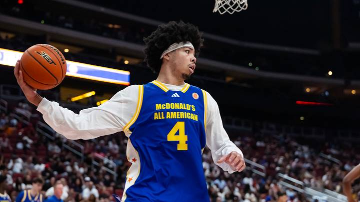 Mar 31, 2026; Glendale, AZ, USA; Tyran Stokes (4) during the McDonalds All American Boys Game at Desert Diamond Arena. Mandatory Credit: Mark J. Rebilas-Imagn Images Mar 31, 2026; Glendale, AZ, USA; Tyran Stokes (4) during the McDonalds All American Boys Game at Desert Diamond Arena. Mandatory Credit: Mark J. Rebilas-Imagn Images