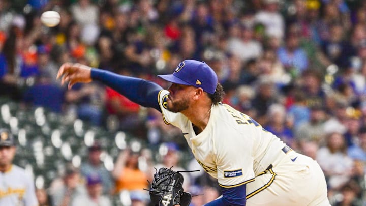 Jun 24, 2025; Milwaukee, Wisconsin, USA; Milwaukee Brewers starting pitcher Freddy Peralta (51) throws a pitch in the first inning against the Pittsburgh Pirates at American Family Field. Mandatory Credit: Benny Sieu-Imagn Images Jun 24, 2025; Milwaukee, Wisconsin, USA; Milwaukee Brewers starting pitcher Freddy Peralta (51) throws a pitch in the first inning against the Pittsburgh Pirates at American Family Field. Mandatory Credit: Benny Sieu-Imagn Images