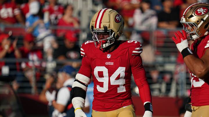 Aug 13, 2026; Santa Clara, California, USA; San Francisco 49ers defensive end Romello Height (94) waits for the play to resume against the Tennessee Titans in the first quarter at Levi's Stadium. Mandatory Credit: David Gonzales-Imagn Images Aug 13, 2026; Santa Clara, California, USA; San Francisco 49ers defensive end Romello Height (94) waits for the play to resume against the Tennessee Titans in the first quarter at Levi's Stadium. Mandatory Credit: David Gonzales-Imagn Images