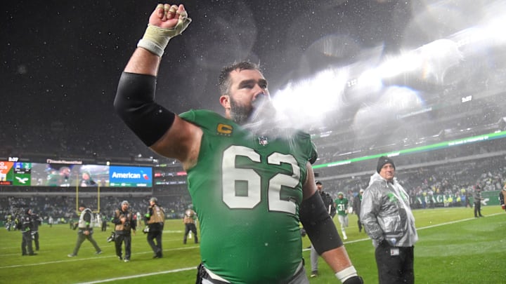 Nov 26, 2023; Philadelphia, Pennsylvania, USA; Philadelphia Eagles center Jason Kelce (62) walks off