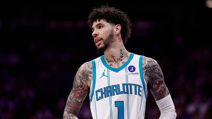 Mar 11, 2026; Sacramento, California, USA; Charlotte Hornets guard LaMelo Ball (1) between plays against the Sacramento Kings during the second quarter at Golden 1 Center. Mandatory Credit: Kelley L Cox-Imagn Images