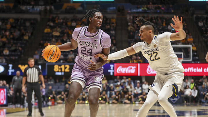 Jan 9, 2024; Morgantown, West Virginia, USA; Kansas State Wildcats forward Arthur Kaluma (24)