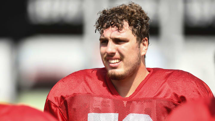 Maryville High School football lineman Brody Smith during a break in practice Maryville High School football lineman Brody Smith during a break in practice