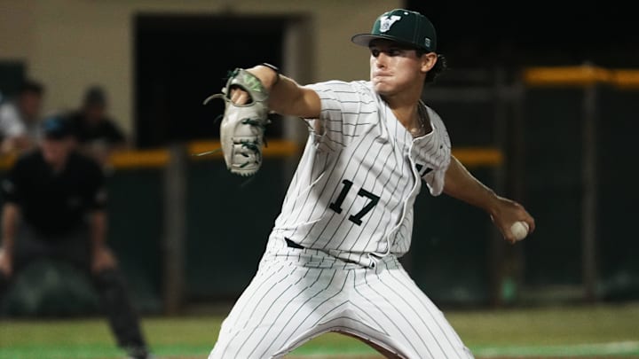 Venice pitcher Carter Cox (#17) fired a one-hitter last week as No. 5 Venice picked up a pair of wins in the Class 7A state playoffs.