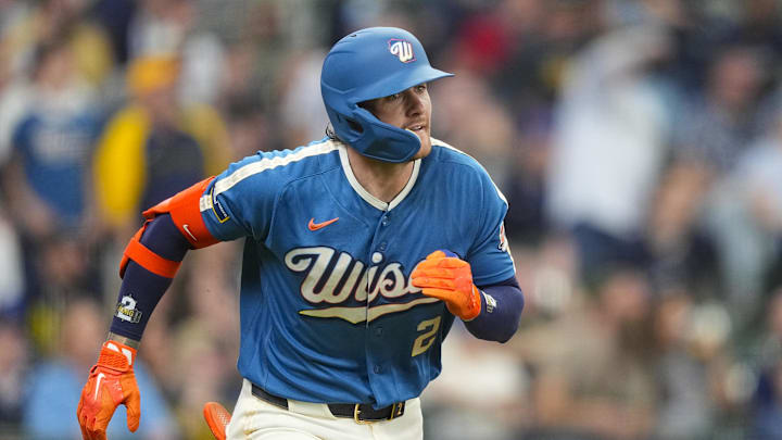 Apr 12, 2026; Milwaukee, Wisconsin, USA; Milwaukee Brewers second baseman Brice Turang (2) after hitting a home run during the fifth inning against the Washington Nationals at American Family Field. Mandatory Credit: Jeff Hanisch-Imagn Images Apr 12, 2026; Milwaukee, Wisconsin, USA; Milwaukee Brewers second baseman Brice Turang (2) after hitting a home run during the fifth inning against the Washington Nationals at American Family Field. Mandatory Credit: Jeff Hanisch-Imagn Images