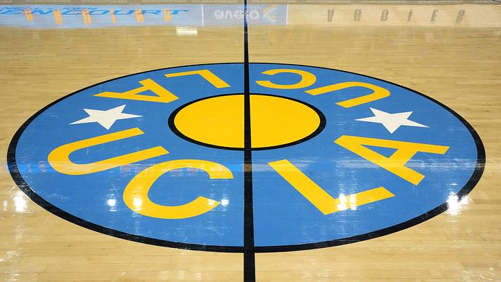 Dec 21, 2022; Los Angeles, California, USA; The UCLA Bruins logo at center court at Pauley Pavilion presented by Wescom. Mandatory Credit: Kirby Lee-USA TODAY Sports Dec 21, 2022; Los Angeles, California, USA; The UCLA Bruins logo at center court at Pauley Pavilion presented by Wescom. Mandatory Credit: Kirby Lee-USA TODAY Sports
