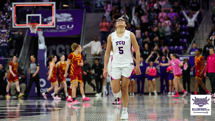 Olivia Miles celebrates during No. 12 TCU women's basketball's win over Iowa State on Sunday. 