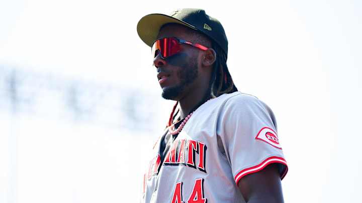 May 19, 2024; Los Angeles, California, USA;  Cincinnati Reds shortstop Elly De La Cruz (44) returns