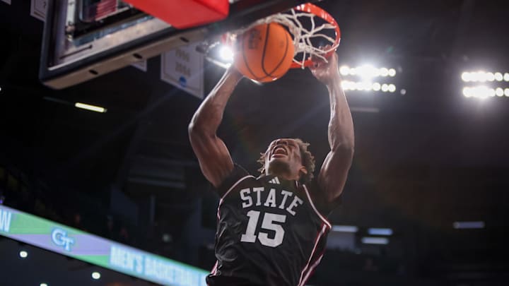 Mississippi State Bulldogs center Quincy Ballard (15) dunks against the Georgia Tech Yellow Jackets in the first half at McCamish Pavilion. Mississippi State Bulldogs center Quincy Ballard (15) dunks against the Georgia Tech Yellow Jackets in the first half at McCamish Pavilion.