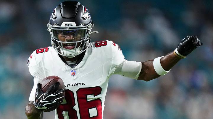 Aug 28, 2026; Miami Gardens, Florida, USA; Atlanta Falcons wide receiver Vinny Anthony II (86) runs the ball against the Miami Dolphins during the second quarter of a pre season game at Hard Rock Stadium. Mandatory Credit: Rich Storry-Imagn Images Aug 28, 2026; Miami Gardens, Florida, USA; Atlanta Falcons wide receiver Vinny Anthony II (86) runs the ball against the Miami Dolphins during the second quarter of a pre season game at Hard Rock Stadium. Mandatory Credit: Rich Storry-Imagn Images