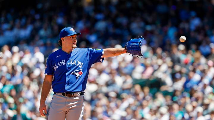 Jul 5, 2026; Seattle, Washington, USA; Toronto Blue Jays starting pitcher Trey Yesavage (39) receives a new baseball during the second inning against the Seattle Mariners at T-Mobile Park. Mandatory Credit: Joe Nicholson-Imagn Images Jul 5, 2026; Seattle, Washington, USA; Toronto Blue Jays starting pitcher Trey Yesavage (39) receives a new baseball during the second inning against the Seattle Mariners at T-Mobile Park. Mandatory Credit: Joe Nicholson-Imagn Images