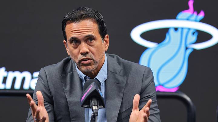 Jul 16, 2026; Miami, FL, USA; Miami Heat head coach Erik Spoelstra speaks to reporters during an introductory press conference for Miami Heat forward Bobby Portis (not pictured) at Kaseya Center. Mandatory Credit: Sam Navarro-Imagn Images Jul 16, 2026; Miami, FL, USA; Miami Heat head coach Erik Spoelstra speaks to reporters during an introductory press conference for Miami Heat forward Bobby Portis (not pictured) at Kaseya Center. Mandatory Credit: Sam Navarro-Imagn Images