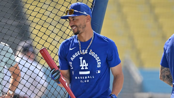Mar 28, 2026; Los Angeles, California, USA; Los Angeles Dodgers shortstop Mookie Betts (50) during batting practice prior to the game against the Arizona Diamondbacks at Dodger Stadium. Mandatory Credit: Jayne Kamin-Oncea-Imagn Images Mar 28, 2026; Los Angeles, California, USA; Los Angeles Dodgers shortstop Mookie Betts (50) during batting practice prior to the game against the Arizona Diamondbacks at Dodger Stadium. Mandatory Credit: Jayne Kamin-Oncea-Imagn Images