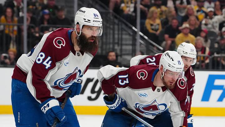 Colorado Avalanche defenseman Brent Burns (84) and right wing Valeri Nichushkin (13) and center Ross Colton (20) Colorado Avalanche defenseman Brent Burns (84) and right wing Valeri Nichushkin (13) and center Ross Colton (20)