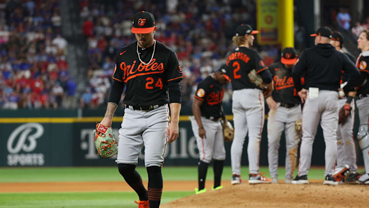 Division Series - Baltimore Orioles v Texas Rangers - Game Three: Orioles pitcher DL Hall leaves the game