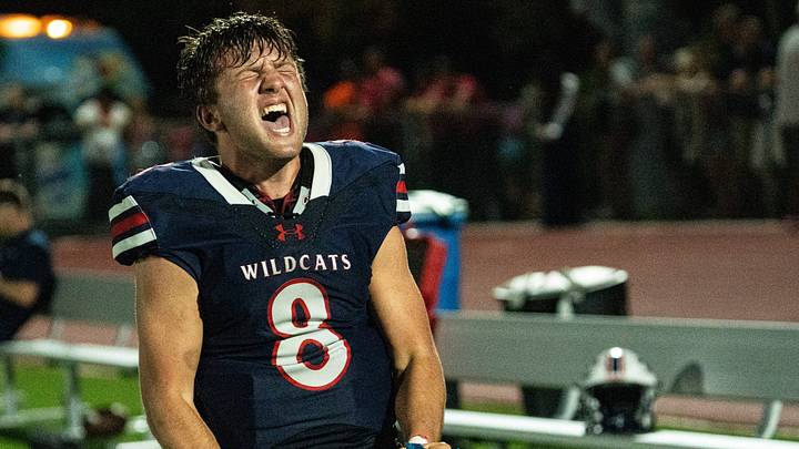 Estero quarterback Maddox Stewart (8) fires up his teammates during a game against Cape Coral. Estero quarterback Maddox Stewart (8) fires up his teammates during a game against Cape Coral.