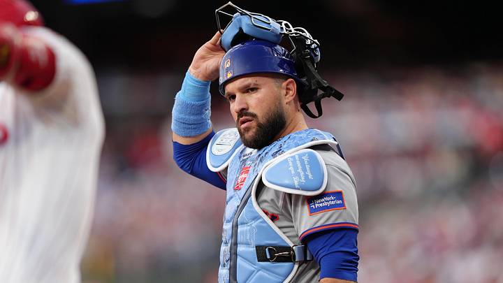Jun 21, 2026; Philadelphia, Pennsylvania, USA; New York Mets catcher Luis Torrens (13) looks on against the Philadelphia Phillies in the first inning at Citizens Bank Park. Mandatory Credit: Kyle Ross-Imagn Images
