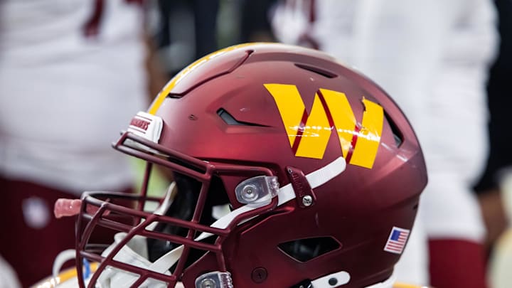 Detailed view of a Washington Commanders helmet at State Farm Stadium.