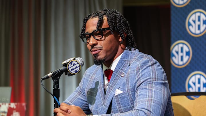 Jul 17, 2025; Atlanta, GA, USA; Texas A&M Aggies linebacker Taurean York answers questions from the media during the SEC Media Days at Omni Atlanta Hotel. Mandatory Credit: Jordan Godfree-Imagn Images