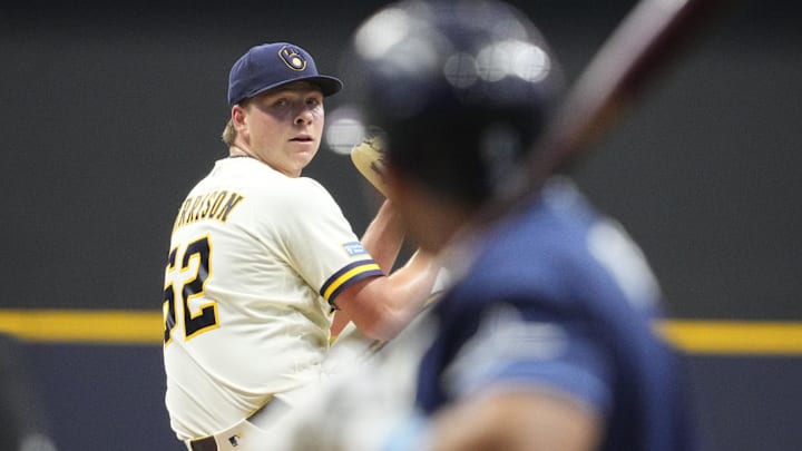 Mar 30, 2026; Milwaukee, Wisconsin, USA; Milwaukee Brewers pitcher Kyle Harrison (52) delivers a pitch against the Tampa Bay Rays in the first inning at American Family Field. Mandatory Credit: Michael McLoone-Imagn Images Mar 30, 2026; Milwaukee, Wisconsin, USA; Milwaukee Brewers pitcher Kyle Harrison (52) delivers a pitch against the Tampa Bay Rays in the first inning at American Family Field. Mandatory Credit: Michael McLoone-Imagn Images