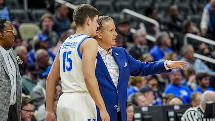 Mar 21, 2024; Pittsburgh, PA, USA; Kentucky Wildcats head coach John Calipari talks to Kentucky